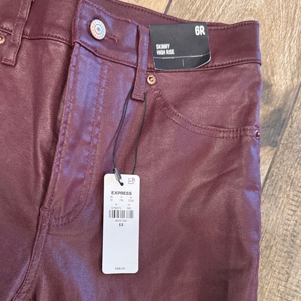Express Chic Women's Burgundy Skinny High Rise Jeans - Picture 2 of 3